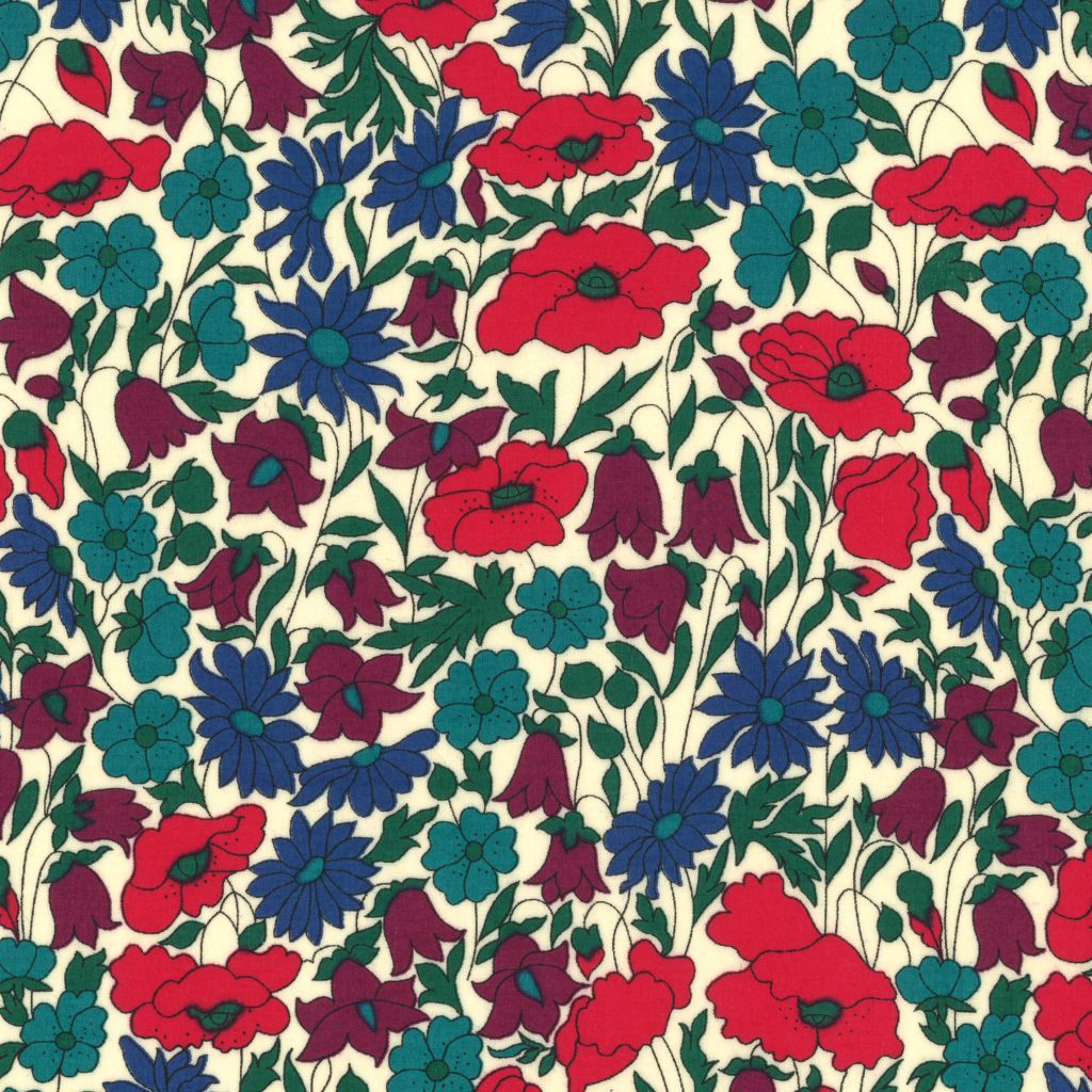 Tissu Liberty - Poppy And Daisy - bleu canard et rouge