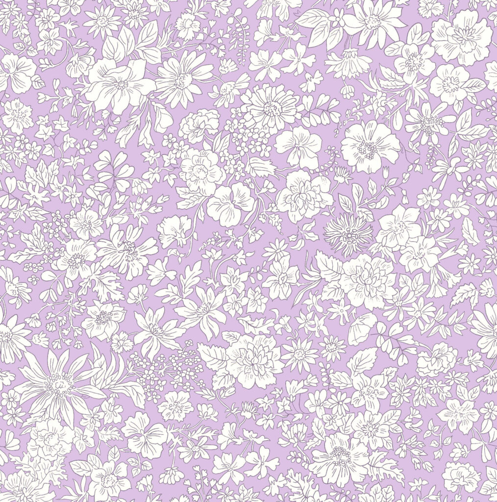 Tissu Liberty Of London- Coton Patchwork Lasenby -Violet- Fleurs blanches fond violet -25cm x 110cm - (0.27 yard x 43")