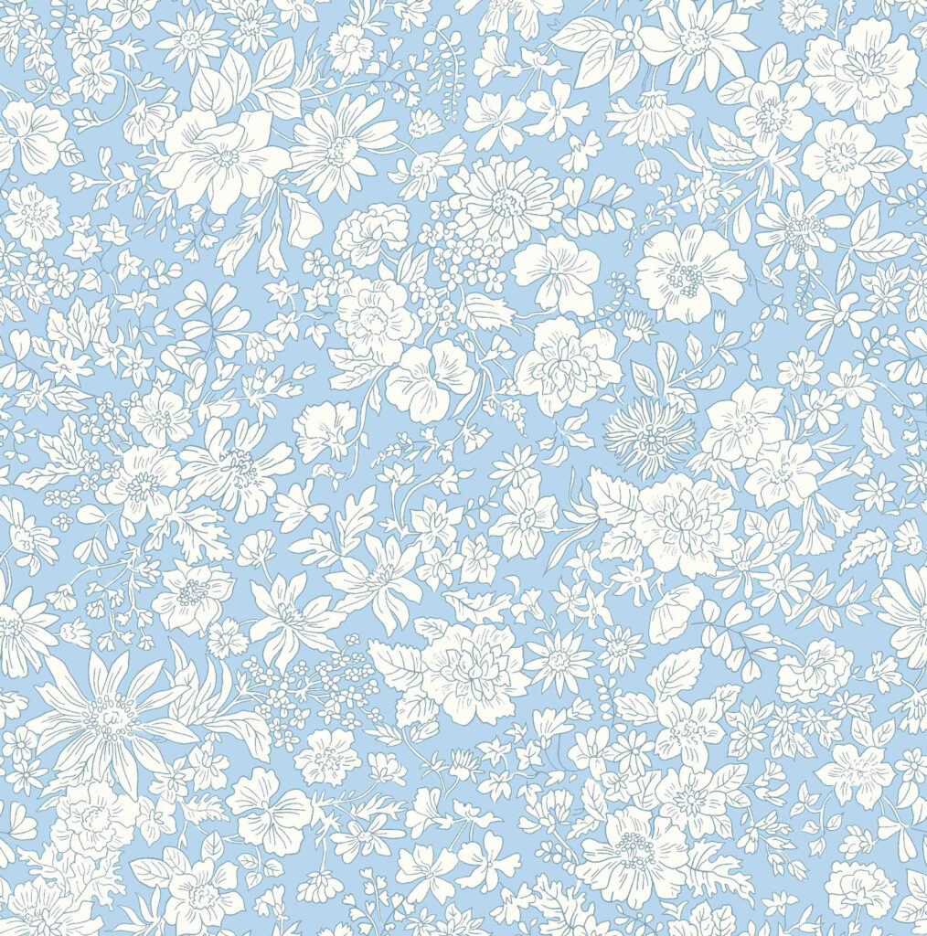 Tissu Liberty Of London- Coton Patchwork -Blue Sky- Fleurs blanches fond bleu -25cm x 110cm - (0.27 yard x 43")