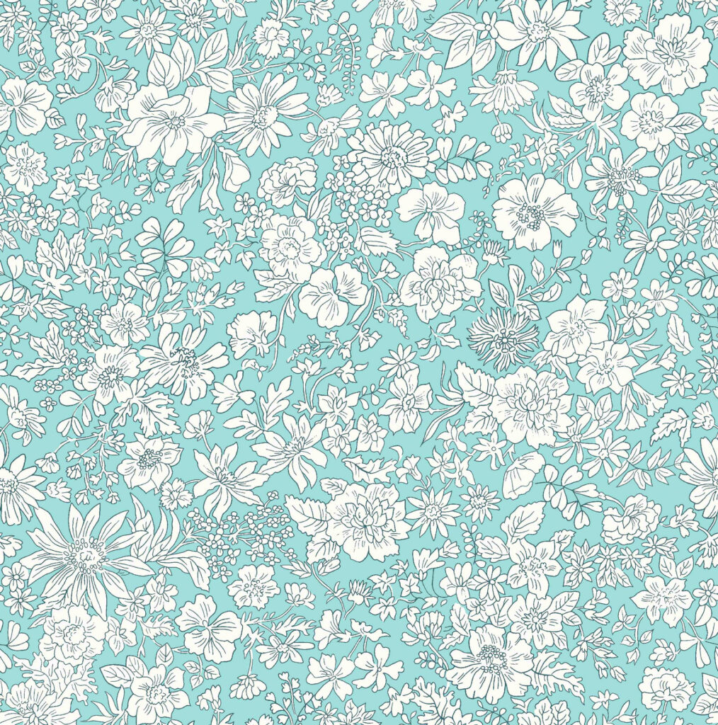 Tissu Liberty Of London- Coton Patchwork -Mermaid- Fleurs blanches fond bleu -25cm x 110cm - (0.27 yard x 43")