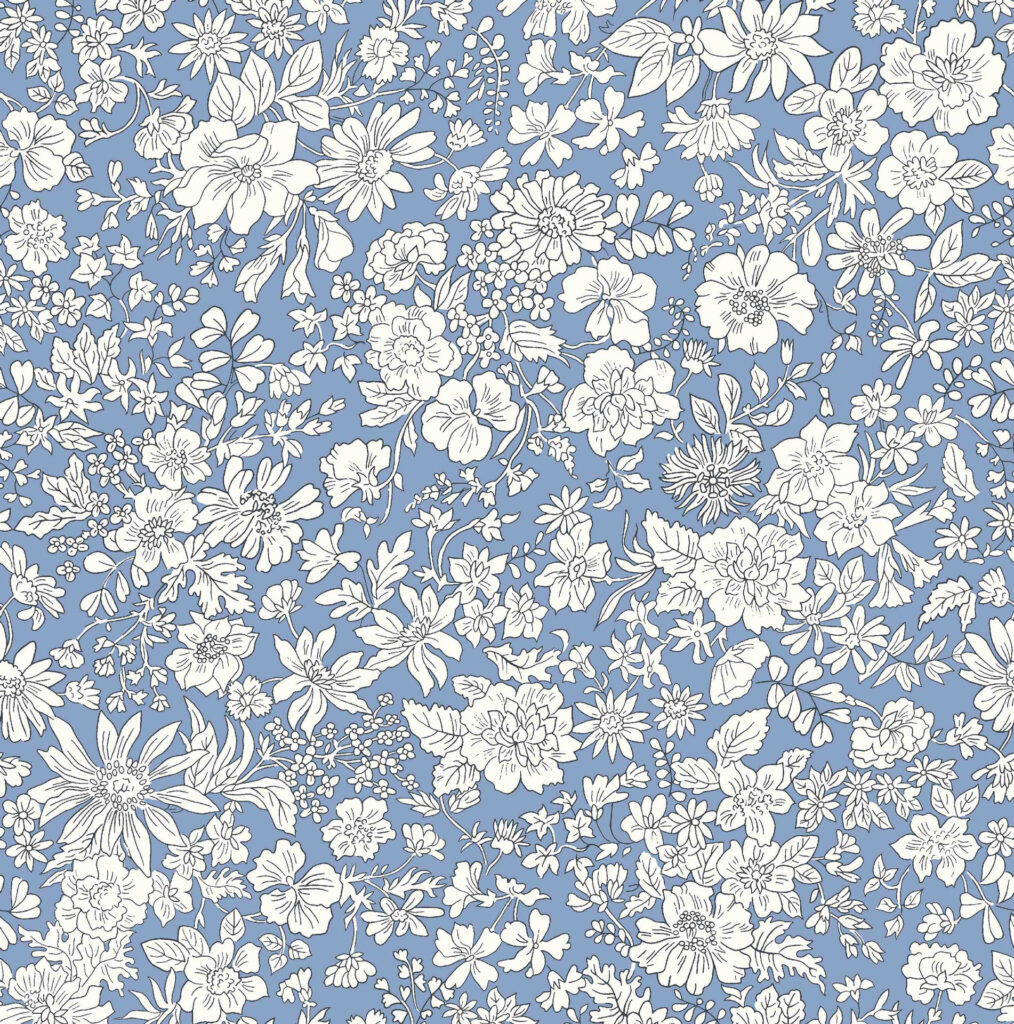 Tissu Liberty Of London- Coton Patchwork -Evening- Fleurs blanches fond bleu -25cm x 110cm - (0.27 yard x 43")