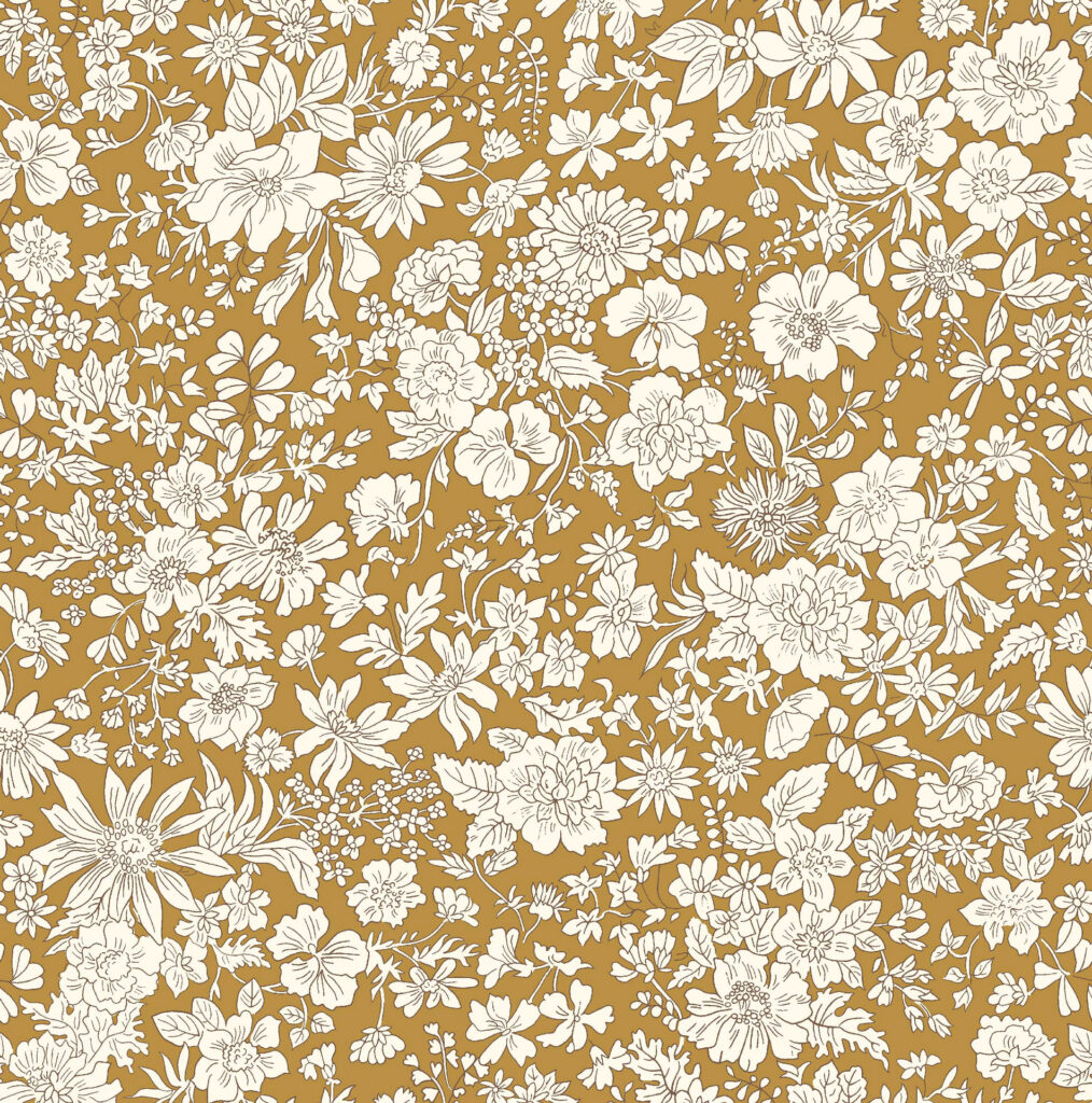 Tissu Liberty Of London- Coton Patchwork -Gold- Fleurs blanches fond jaune -25cm x 110cm - (0.27 yard x 43")