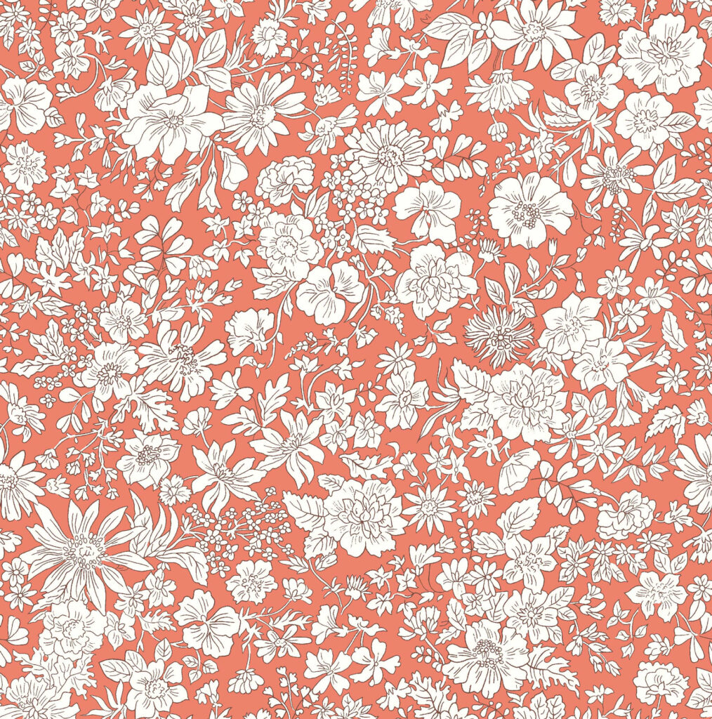 Tissu Liberty Of London- Coton Patchwork -Papri- Fleurs fond orange -25cm x 110cm - (0.27 yard x 42")