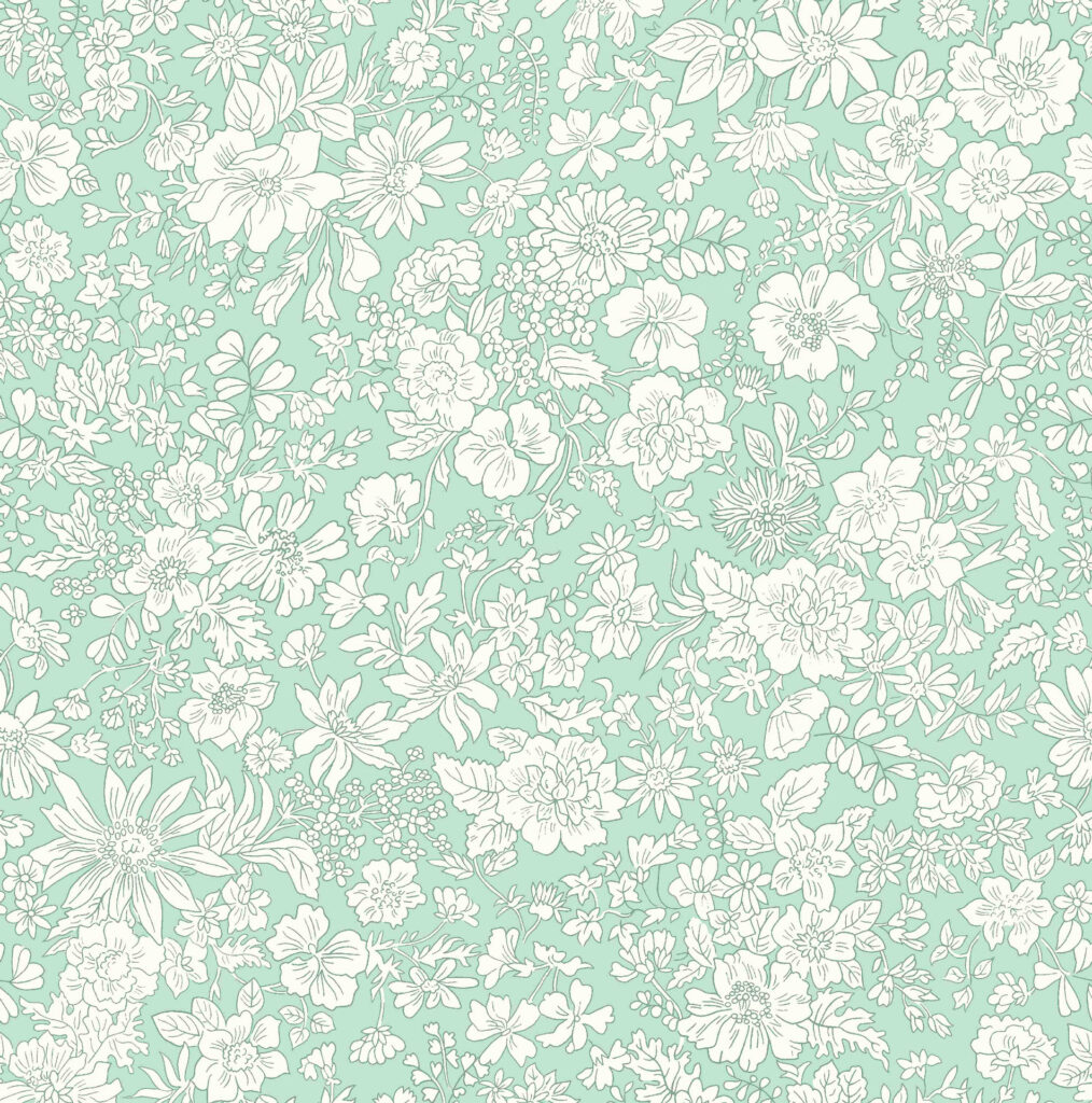 Tissu Liberty Of London- Coton Patchwork -Soft Mint- Fleurs fond bleu clair -25cm x 110cm - (0.27 yard x 42")