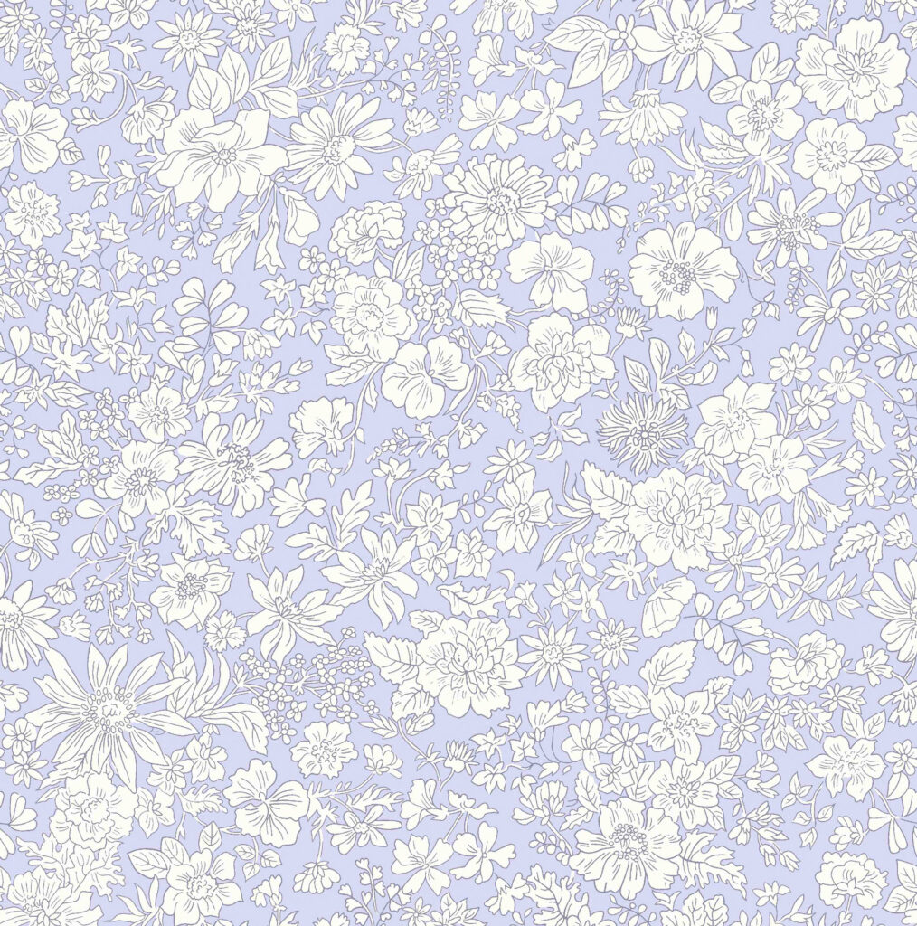 Tissu coton qualité Lasenby - Liberty of London - Spécial Patchwork - Fleurs fond lilas clair -25cm x 110cm - (0.27 yard x 42")