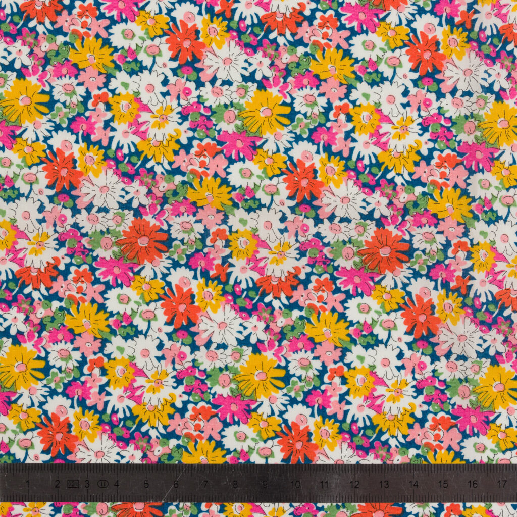 Veritable Tissu Liberty of London tana lawn, Libby, fleurs rose, rouge, jaune - 25cm*136cm-(0.25yard x 54")