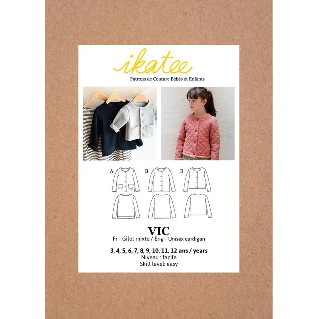Patron Ikatee - Vic - Gilet ou veste enfant - 3 ans à 12 ans