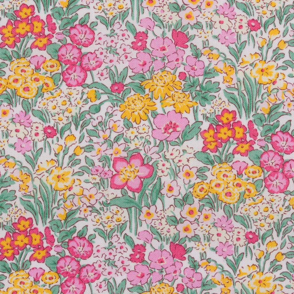 Tissu Liberty Of London- Coton Patchwork -Blooming Flowerbed- Fleurs fond blanc -25cm x 110cm - (0.27 yard x 42")